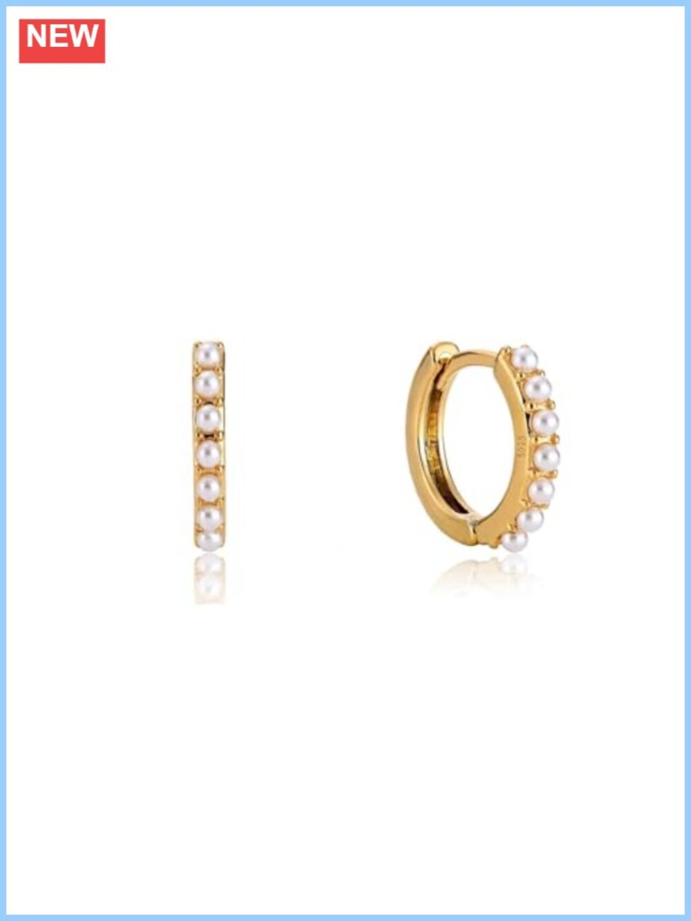 18K Gold Plated Brass Pearl Hoop Earrings Huggie Dangle
